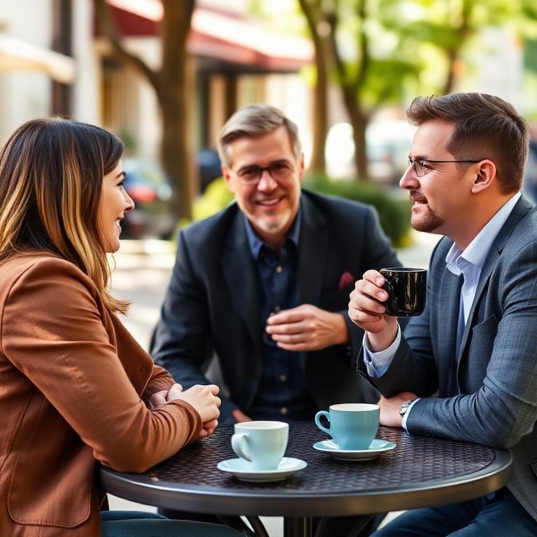 Colleagues chatting over coffee